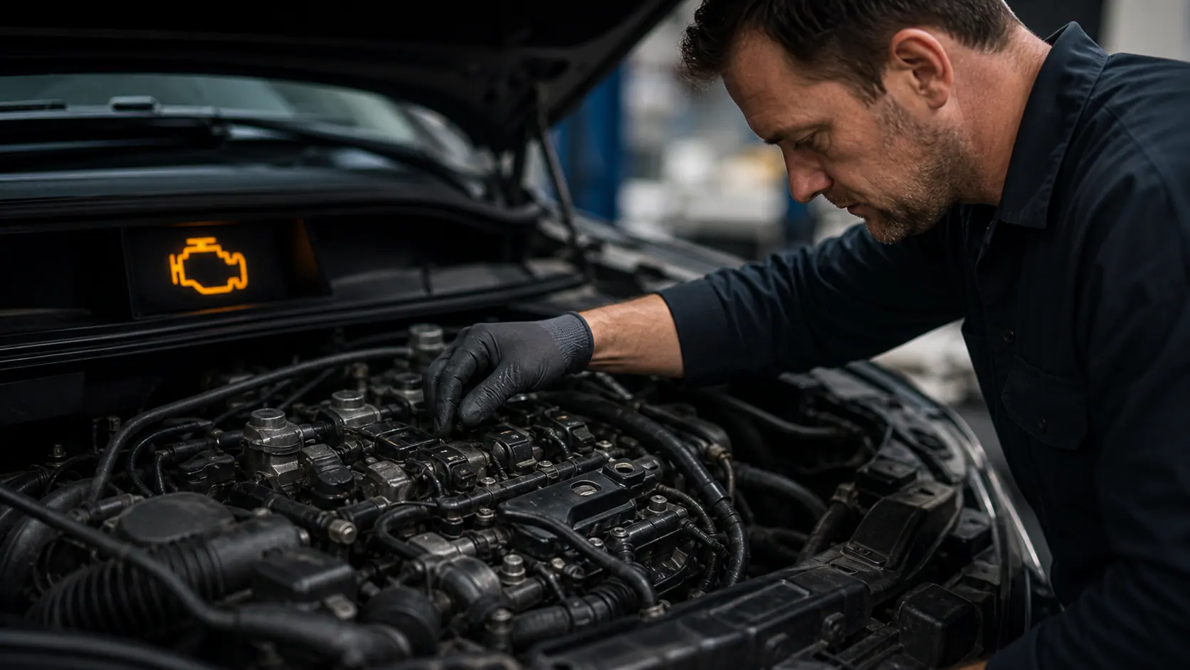 Mechanic checking a vehicle engine